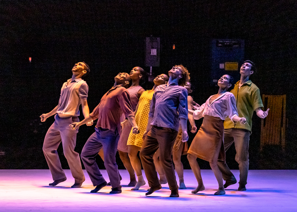 Gibney Company dancers on stage in mid-performance